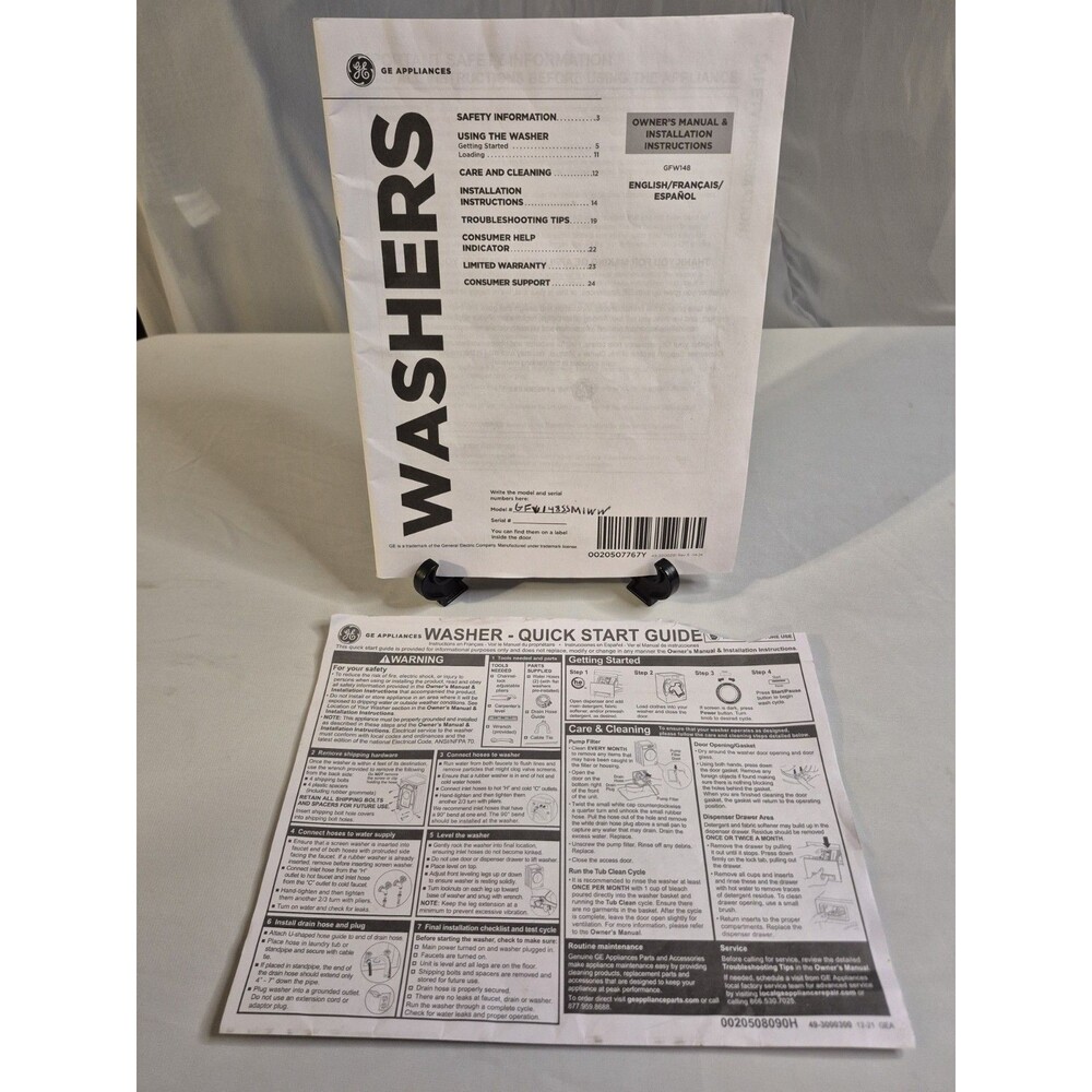 OEM GE GFW148SSM1WW Washer Owner Manual + Quick Start Guides Washer Dryer Lot